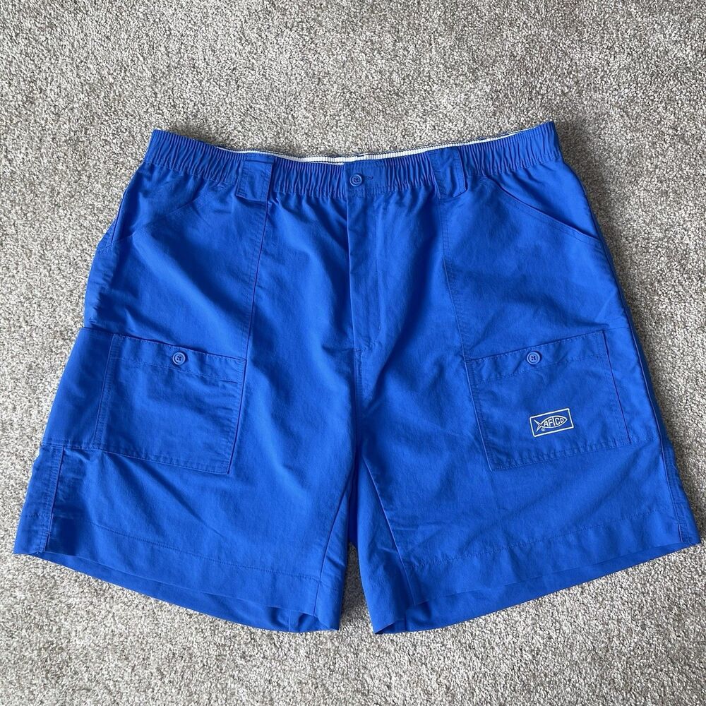 AFCO Mens Fishing Cargo Shorts Size 44 Blue Nylon Outdoor Summer 7.5" Inseam